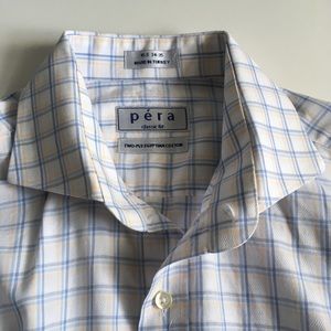 Pera dress shirt 100% Egyptian cotton white blue yellow checks long 15.5 pa0191